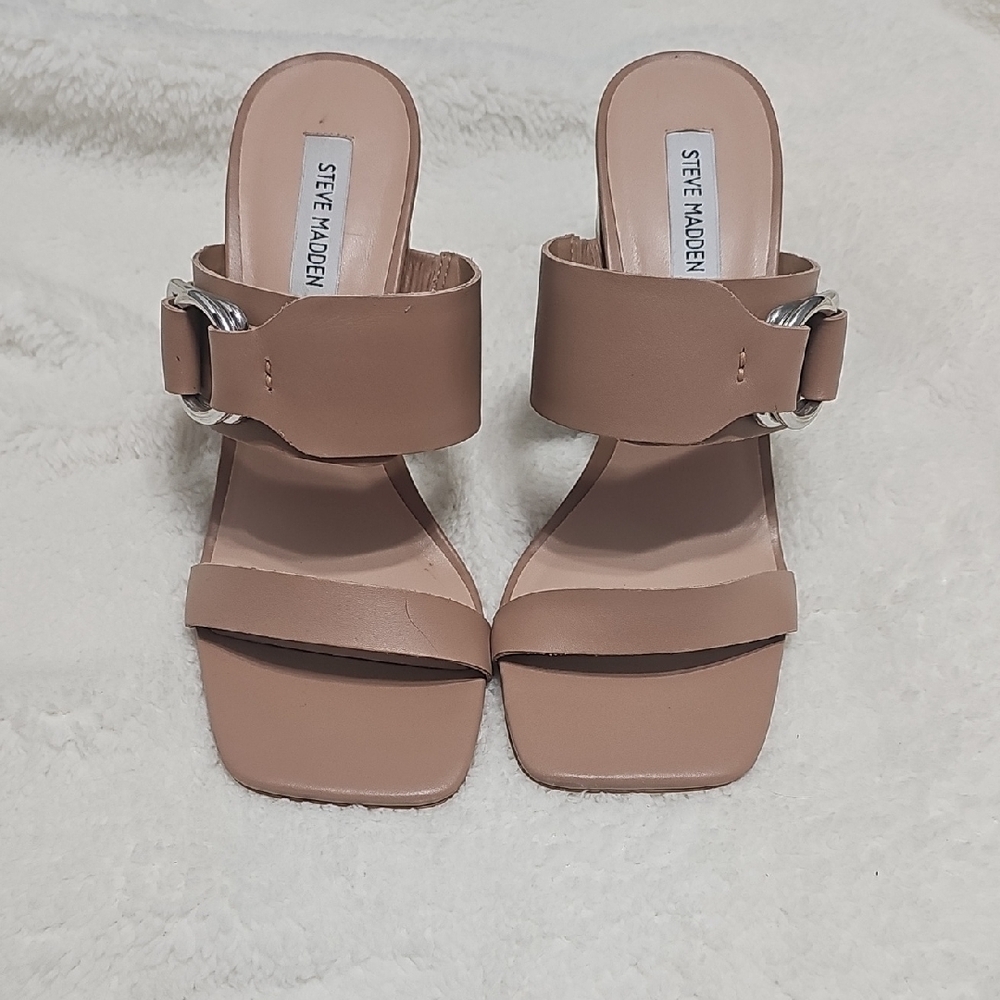 Steve Madden Tan Heeled Sandals with Square Toe